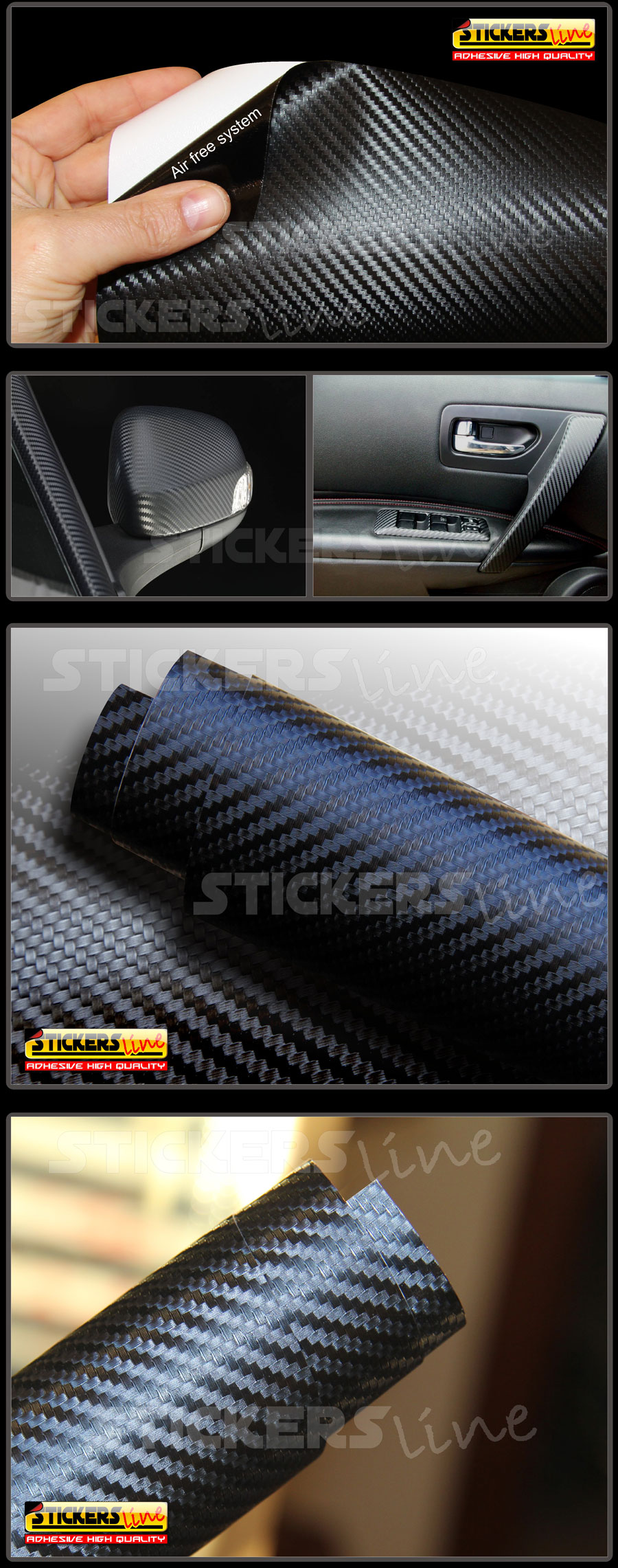 Carbonio 3D Nero Pellicola Adesiva Rivestimento Auto Car Wrapping -  150x200cm (Offerta)