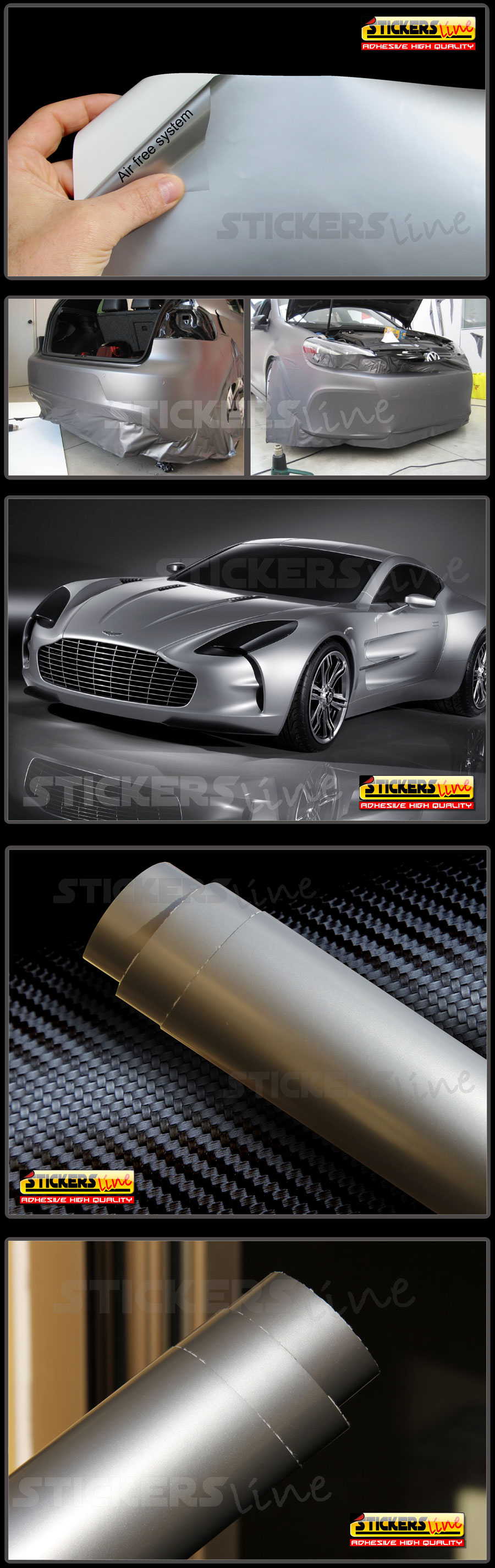 grigio metallizzato cromato opaco Racing Silver Car Wrapping con canali d aria Pellicola argentata 3D 