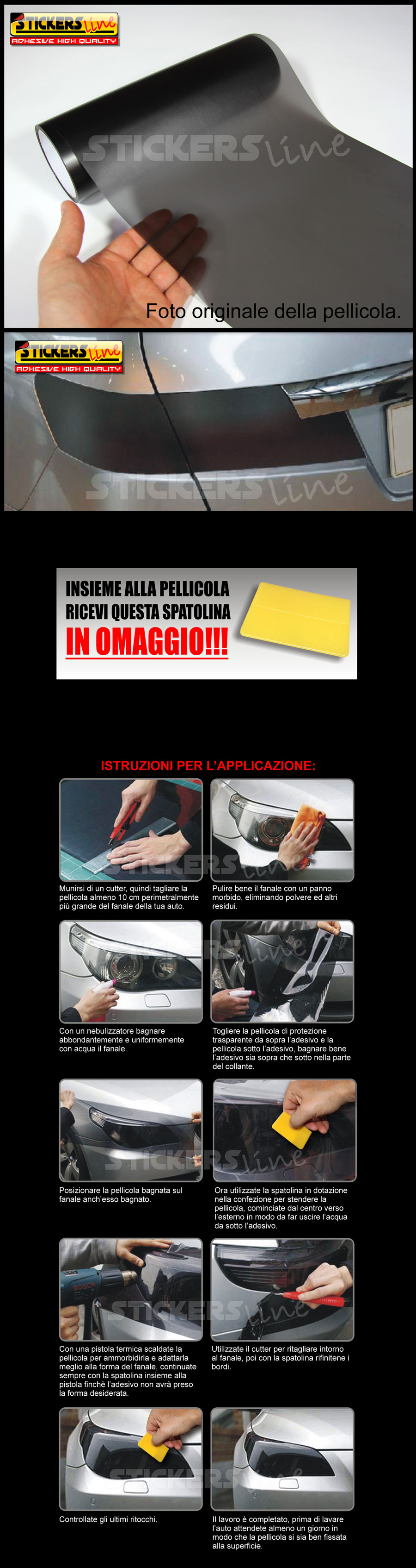 Pellicola adesiva oscurante per fari fanali auto moto camion FUME' OPACO  30x25 - Stickers Line