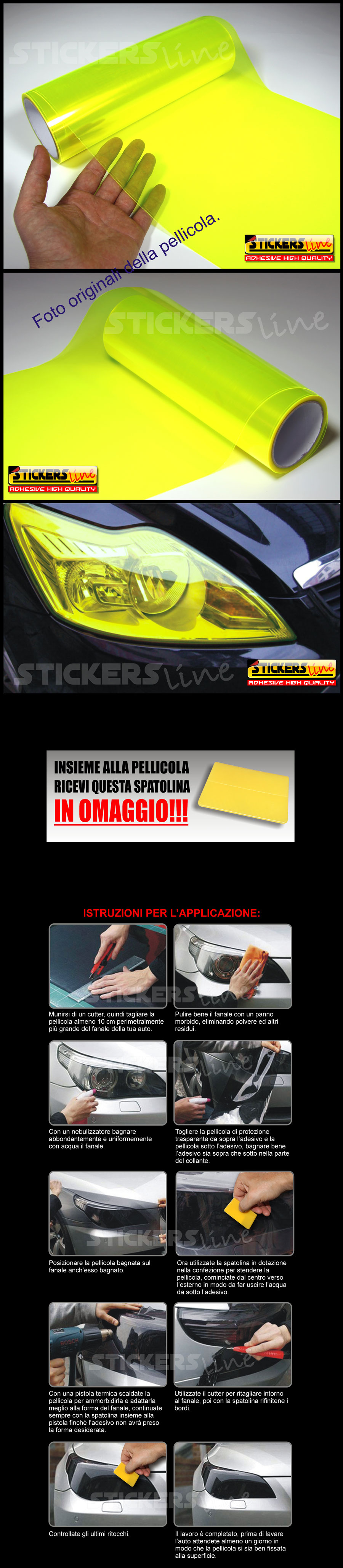 Pellicola adesiva oscurante per fari fanali auto moto camion GIALLO FLUO 30x50