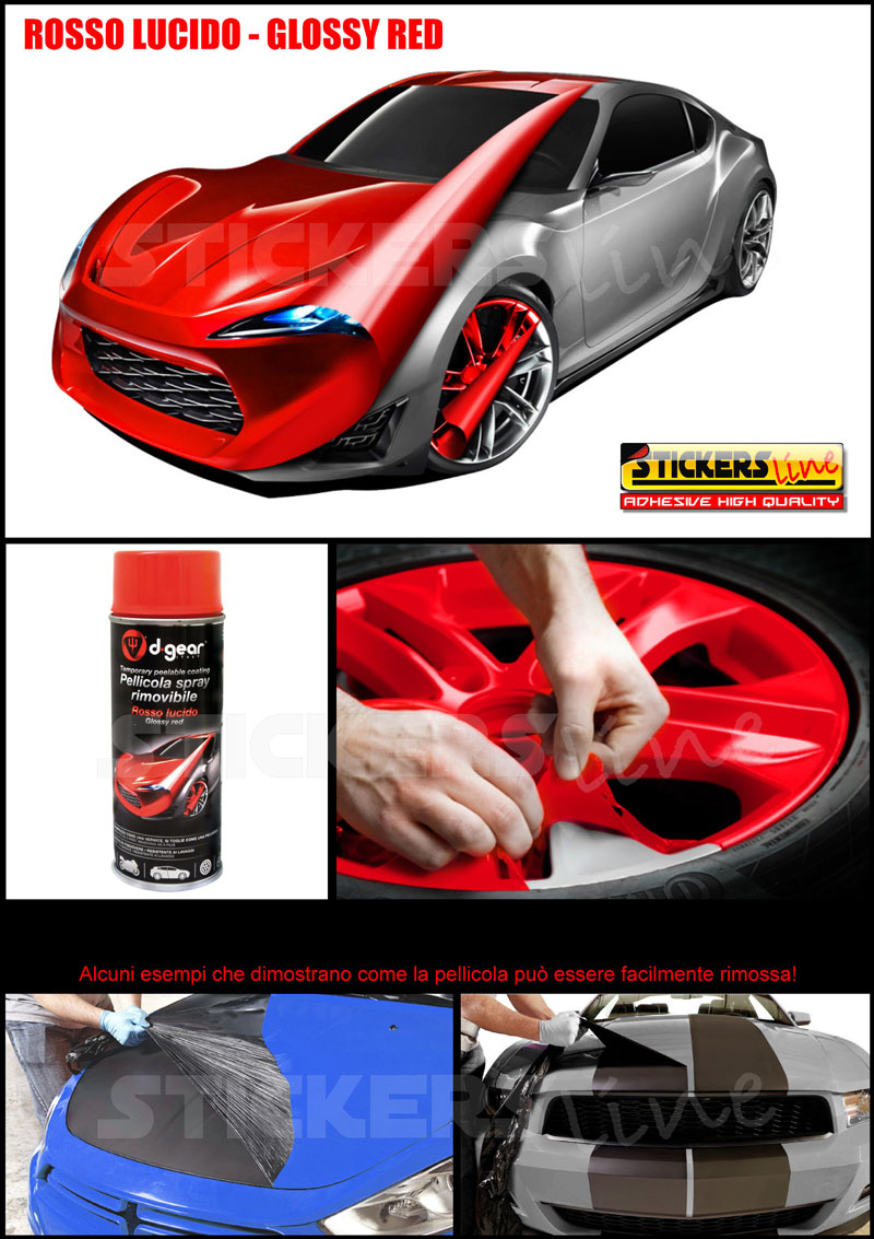 Vernice removibile ROSSO LUCIDO 400ml Pellicola spray D GEAR car wrapping plasti  dip cerchi auto moto - Stickers Line