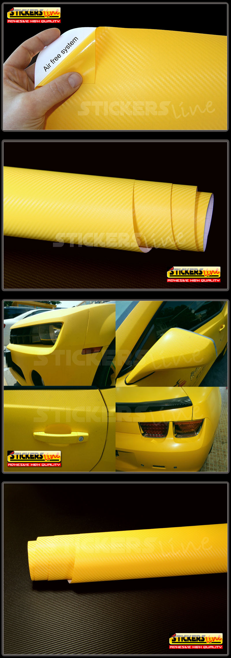 Pellicola adesiva CARBONIO GIALLO cm 150x200 adesivo giallo wrapping auto moto