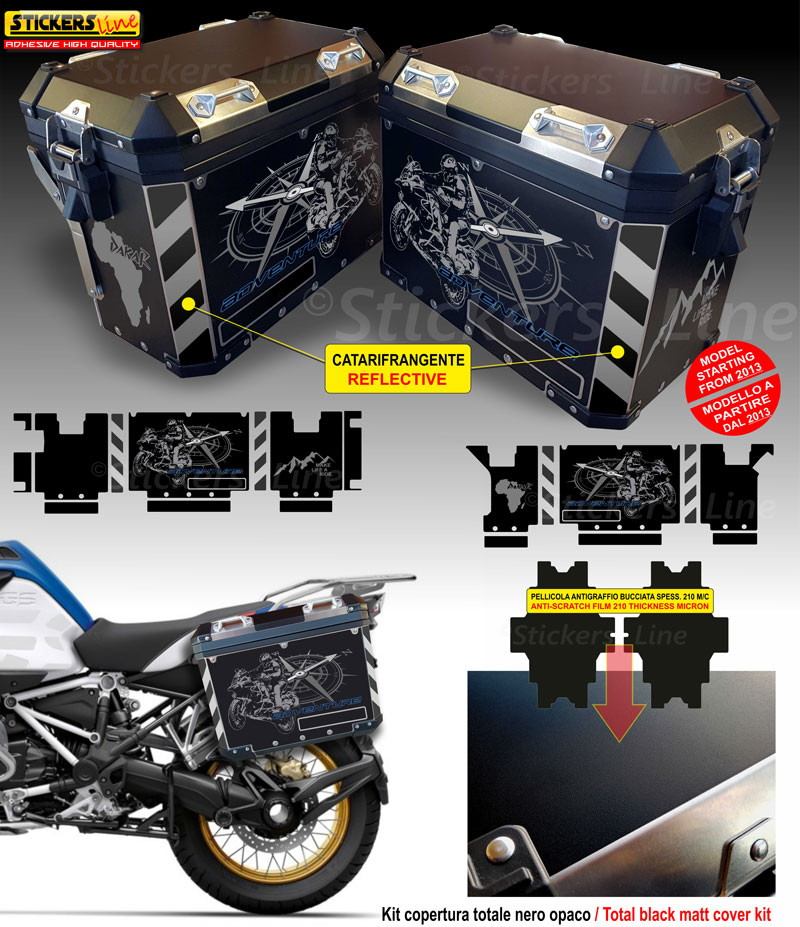 Kit COMPLETO adesivi valigie BMW R1200GS ADV borse Globo Africa Tuareg BLACK BLK