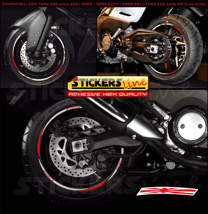 KIT Adesivi cerchi RUOTE strisce YAMAHA T MAX 500 tmax 530 560 TRICOLORE t max