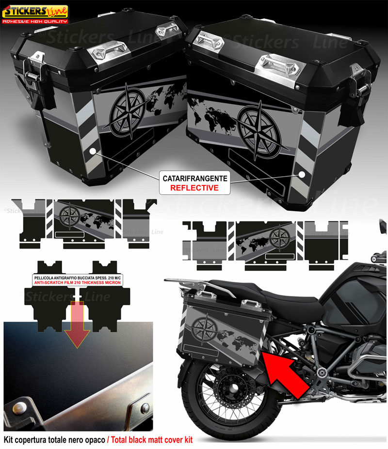 Adesivi Sostitivi Catarifrangenti Per Valigie BMW R 1250 GS Adventure – Set 2 Pezzi Nero/Grigio - 4
