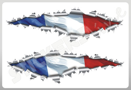 2 Adesivi Emblema Bandiera Francia 3D Per Auto - In Lega Di Zinco Cromato, Dimensioni 1.7x15 Cm